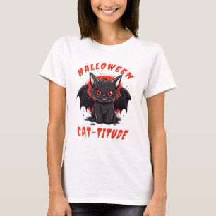 HALLOWEEN CAT-TITUDE KAT BAT T-SHIRT