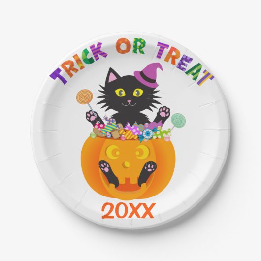 Halloween Cat Trick or treat Papieren Bordje (Voorkant)