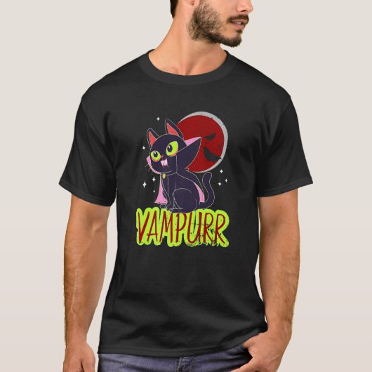 Halloween Cat Vampire Vampurr Cat Lady Mannen M T-shirt (Voorkant)
