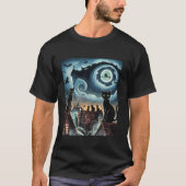 Halloween Cat Van Gogh Sterrennacht Pompoen Gesche T-shirt (Voorkant)