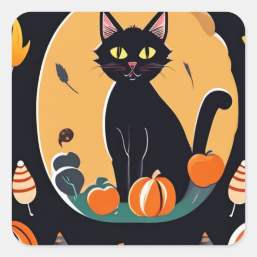 Halloween Cat Vierkante Sticker (Voorkant)