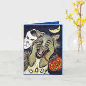 Halloween Cat Vouwende Kaart (Gele Bloem)