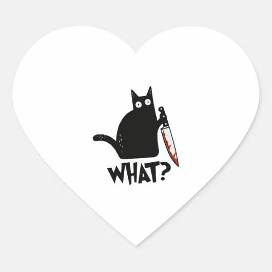 Halloween Cat What Murderous Black Cat with Knife Hart Sticker (Voorkant)