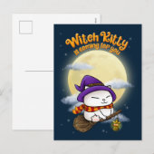 Halloween Cat Witch Kat Feestdagenkaart (Voorkant / Achterkant)