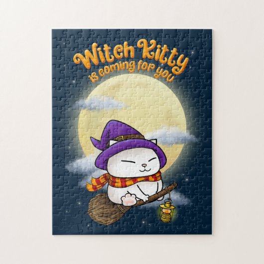 Halloween Cat Witch Kat Legpuzzel (Verticaal)
