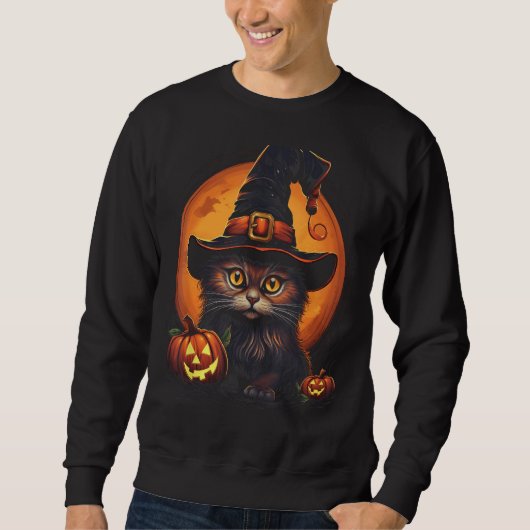 Halloween Cat Witch Pet Pompoen Kostuum Spooky Trui (Voorkant)