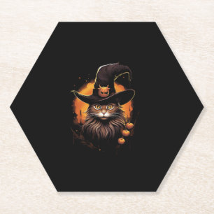 Halloween Cat Witch Pet Pompoen Kostuum Spooky Zee Kartonnen Onderzetters