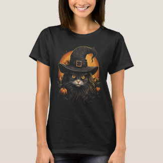Halloween Cat Witch Pet Spooky Black Cat Scary Hal T-shirt