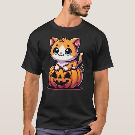 Halloween Cat Womens Funny Fall Pumpkin Cat Lover T-shirt (Voorkant)