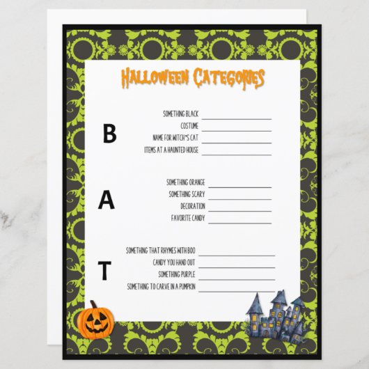 Halloween Categoriespel (Voorkant / Achterkant)
