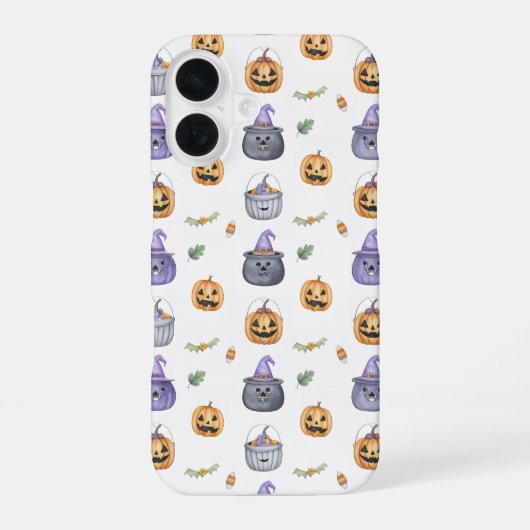 Halloween Cats and Pumpkins Pattern iPhone 16 Hoesje (Achterkant)