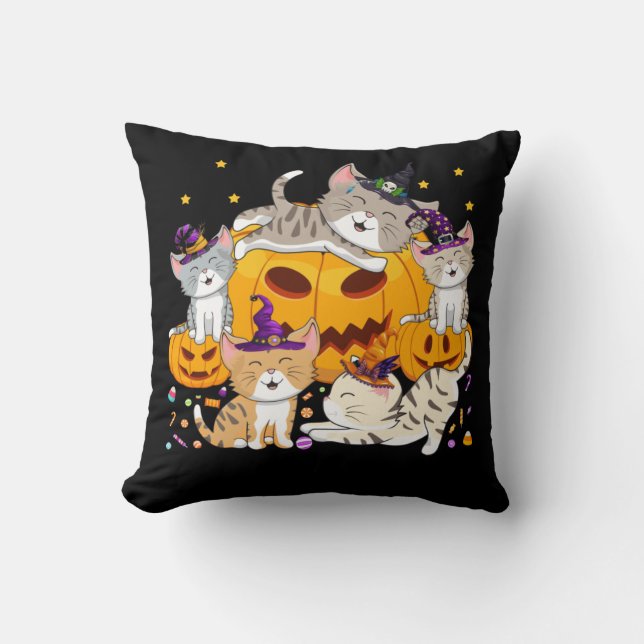 Halloween Cats Anime Cat Kawaii Neko Pumpkin Kussen (Voorkant)