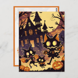 Halloween Cats by the Haunted House Briefkaart