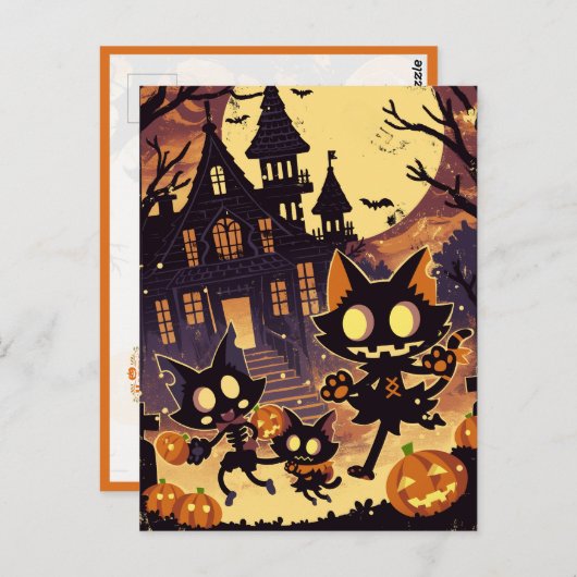 Halloween Cats by the Haunted House Briefkaart (Voorkant / Achterkant)