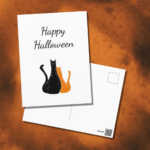 Halloween Cats Cute Black Oranje Holiday Briefkaart