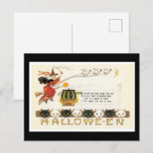 Halloween Cats en heks Briefkaart (Voorkant / Achterkant)