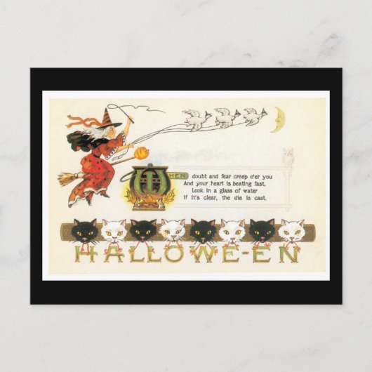 Halloween Cats en heks Briefkaart (Voorkant)