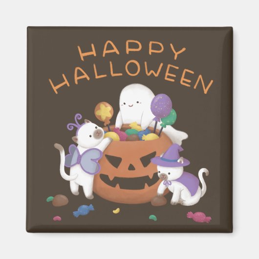 Halloween: Cats & Ghost Magneet (Voorkant)