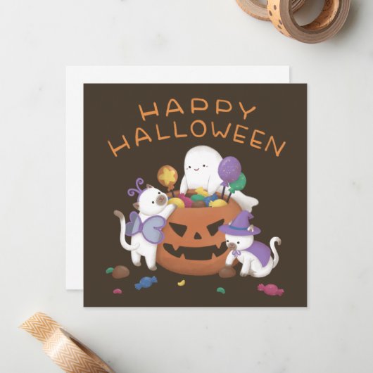 Halloween: Cats & Ghost Notitiekaartje (Voorkant / Achterkant in situ)