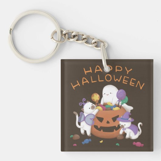 Halloween: Cats & Ghost Sleutelhanger (voorkant)