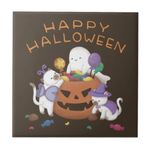 Halloween: Cats & Ghost Tegeltje