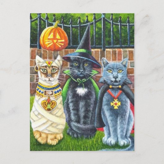 Halloween Cats in Costume Waterverf Art Briefkaart (Voorkant)