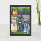 Halloween Cats in Costume Waterverf Art Card Kaart (Voorkant)
