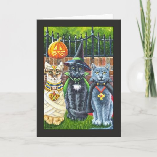 Halloween Cats in Costume Waterverf Art Card Kaart (Voorkant)