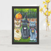 Halloween Cats in Costume Waterverf Art Card Kaart (Gele Bloem)