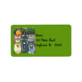 Halloween Cats in Costume Waterverf Art Etiket (Voorkant)