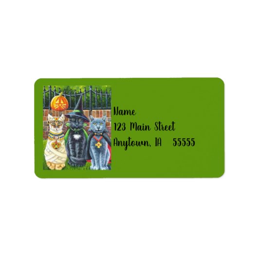 Halloween Cats in Costume Waterverf Art Etiket (Voorkant)