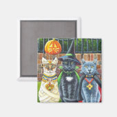 Halloween Cats in Costume Waterverf Art Magneet (Voorkant / Achterkant)