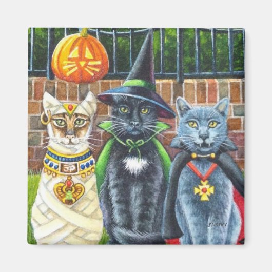 Halloween Cats in Costume Waterverf Art Magneet (Voorkant)