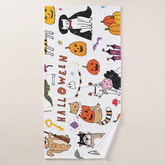 Halloween Cats lijnpatroon Badhanddoek (Badhanddoek)