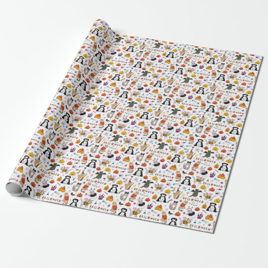 Halloween Cats lijnpatroon Cadeaupapier (Uitgerold)