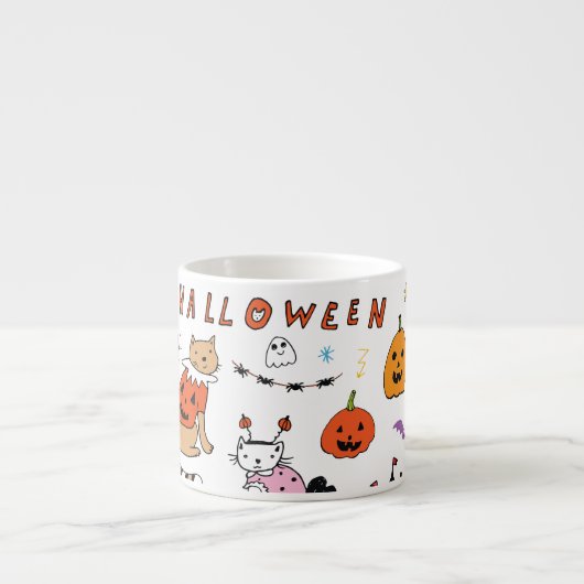 Halloween Cats  lijnpatroon Espresso Kop (Voorkant)