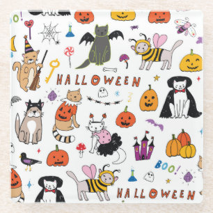 Halloween Cats  lijnpatroon Glazen Onderzetter