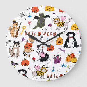 Halloween Cats lijnpatroon Grote Klok