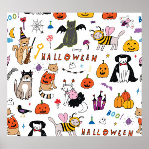 Halloween Cats  lijnpatroon Poster