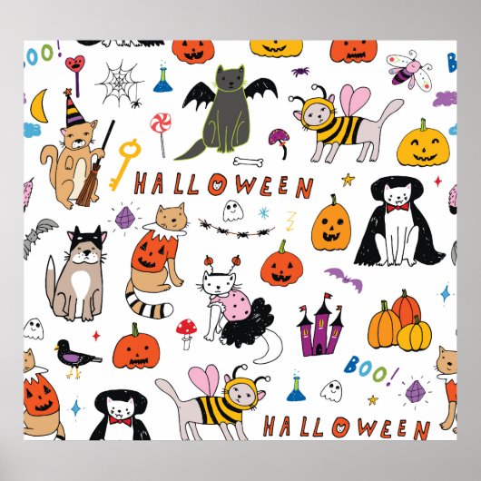 Halloween Cats lijnpatroon Poster (Voorkant)