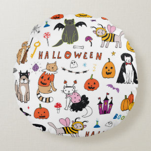 Halloween Cats lijnpatroon Rond Kussen