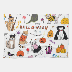Halloween Cats lijnpatroon Theedoek