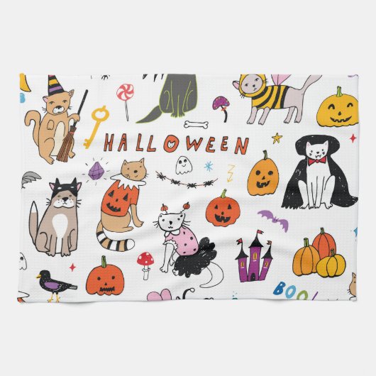 Halloween Cats lijnpatroon Theedoek (Horizontaal)