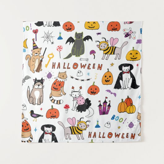 Halloween Cats lijnpatroon Wandkleed (Voorkant)