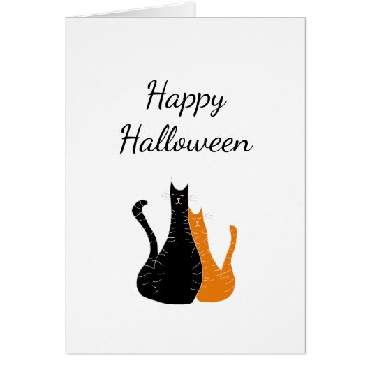 Halloween Cats Schattig Zwart Sinaasappel Wenskaar (Voorkant)