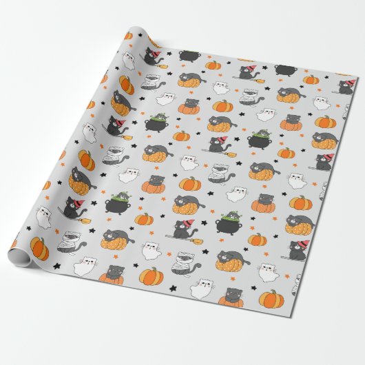 Halloween Cats Wrapping Paper Cadeaupapier (Uitgerold)