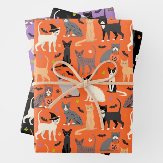 Halloween Cats Wrapping Paper Sheets (In situ)