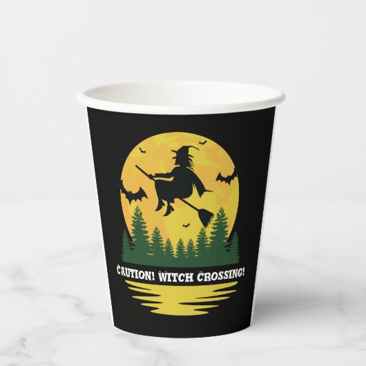 Halloween Cauch Witch Crossing Broomstick Papieren Bekers (Voorkant)