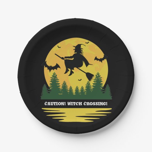 Halloween Cauch Witch Crossing Broomstick Papieren Bordje (Voorkant)