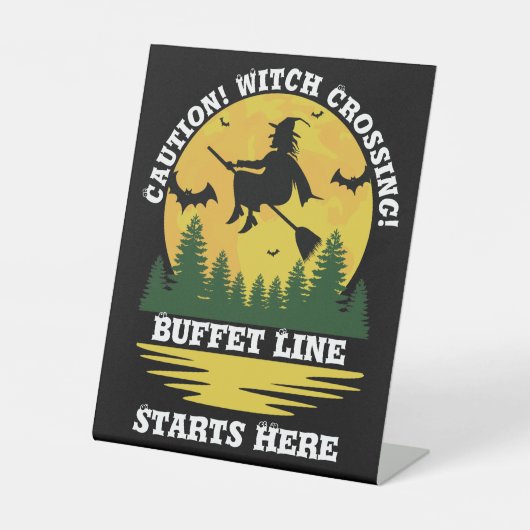 Halloween Cauch Witch Crossing Broomstick Reclamebord Met Voetstuk (Voorkant)